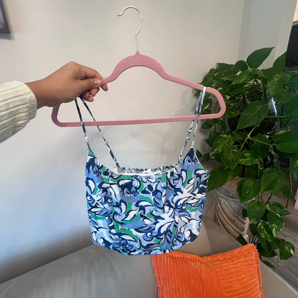 Blue and Green Patterned Cropped Top